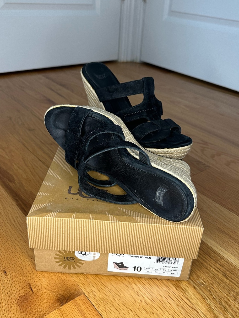 UGG Black Suede Wedge Espadrille Slides (style Tawnie) size 10